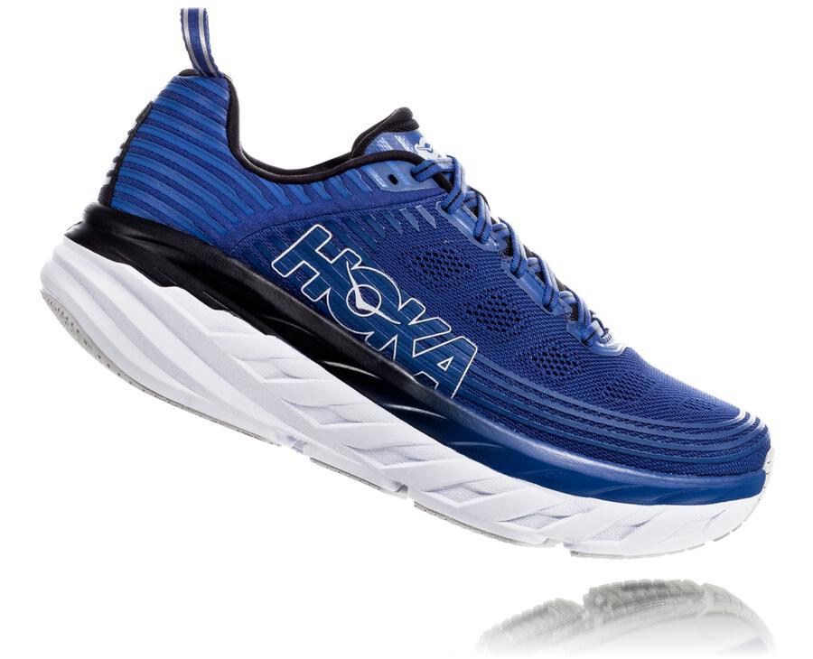 Hoka One One Mens Running Shoes - Bondi 6 - Blue/White - RKLJ94086